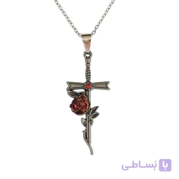 گردنبند صلیب وگل رز کد g810 — تصویر 1