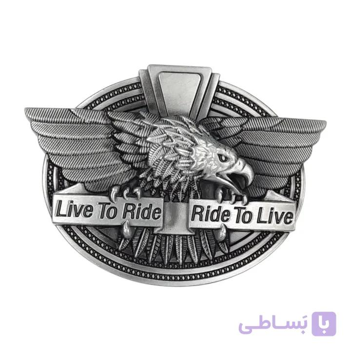 کمربند فلزی طرح عقاب شکاری مدل Live To Ride, Ride To Live رنگ نقره‌ای عتیقه‌نما — تصویر 1