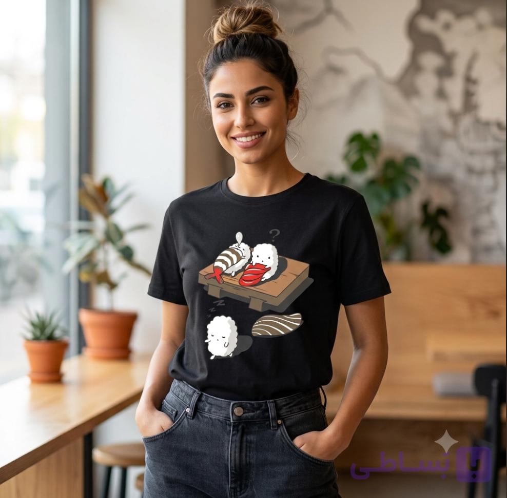 تیشرت نخ پنبه با طرح سوشی