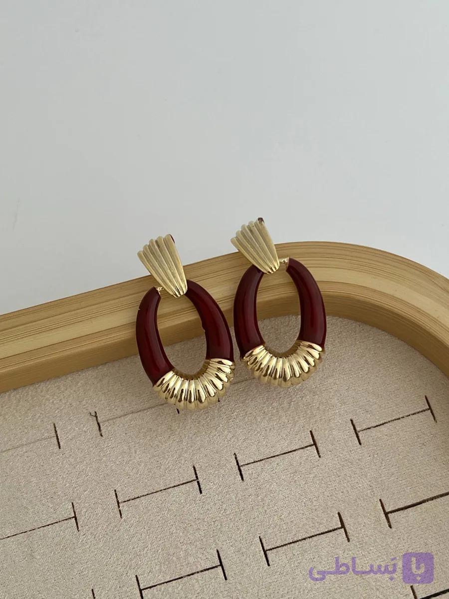 گوشواره رزینی بیضی زرشکی