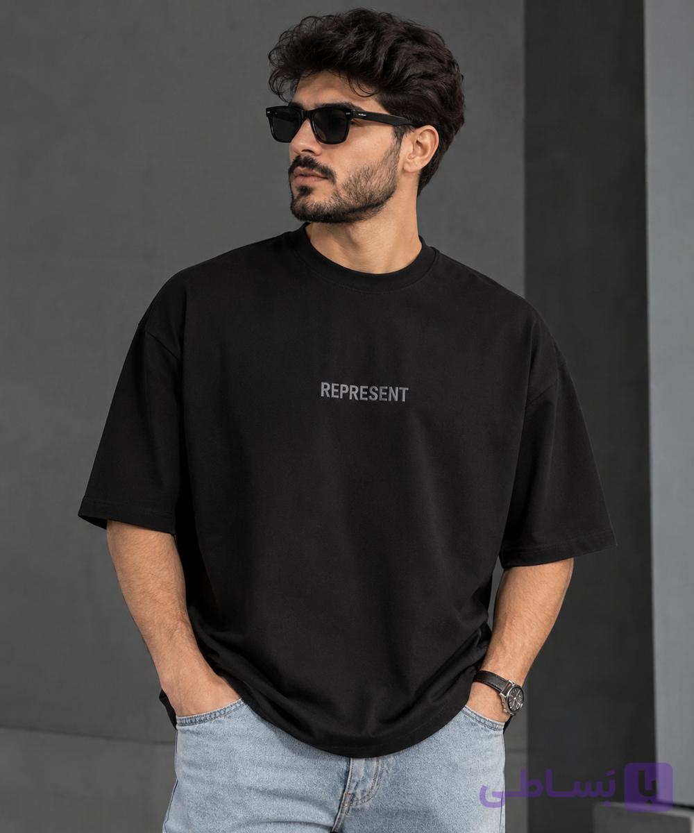 تیشرت مردانه یقه گرد اورسایز چاپ برجسته طرح REPRESENT