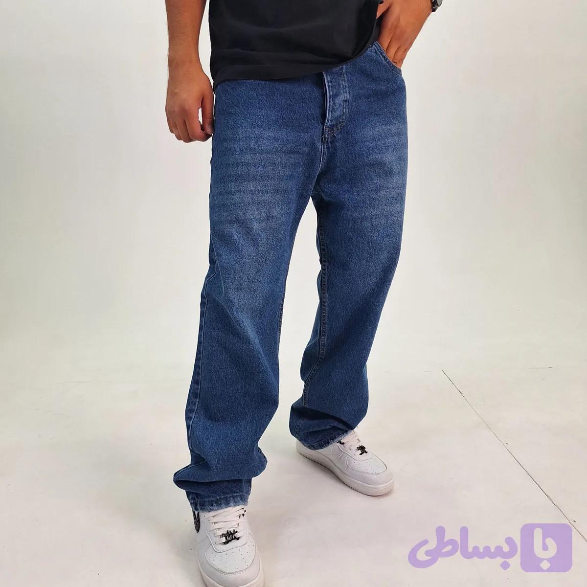 شلوار جین نیم بگ آبی ساده