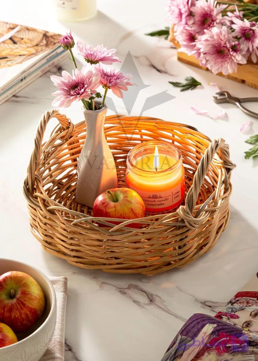 سبد حصیری گرد دسته دار