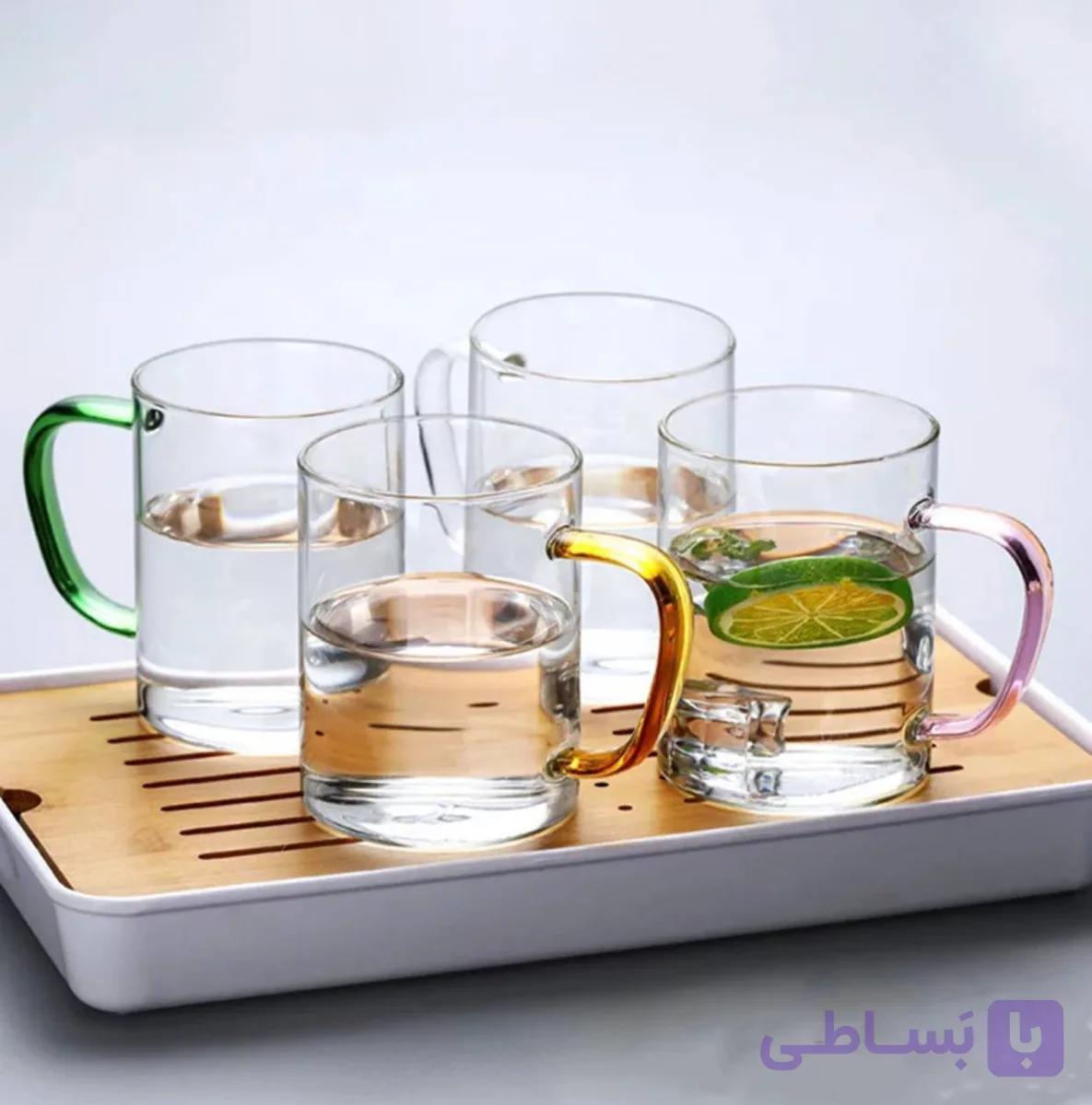 لیوان پیرکس دسته رنگی — تصویر 1