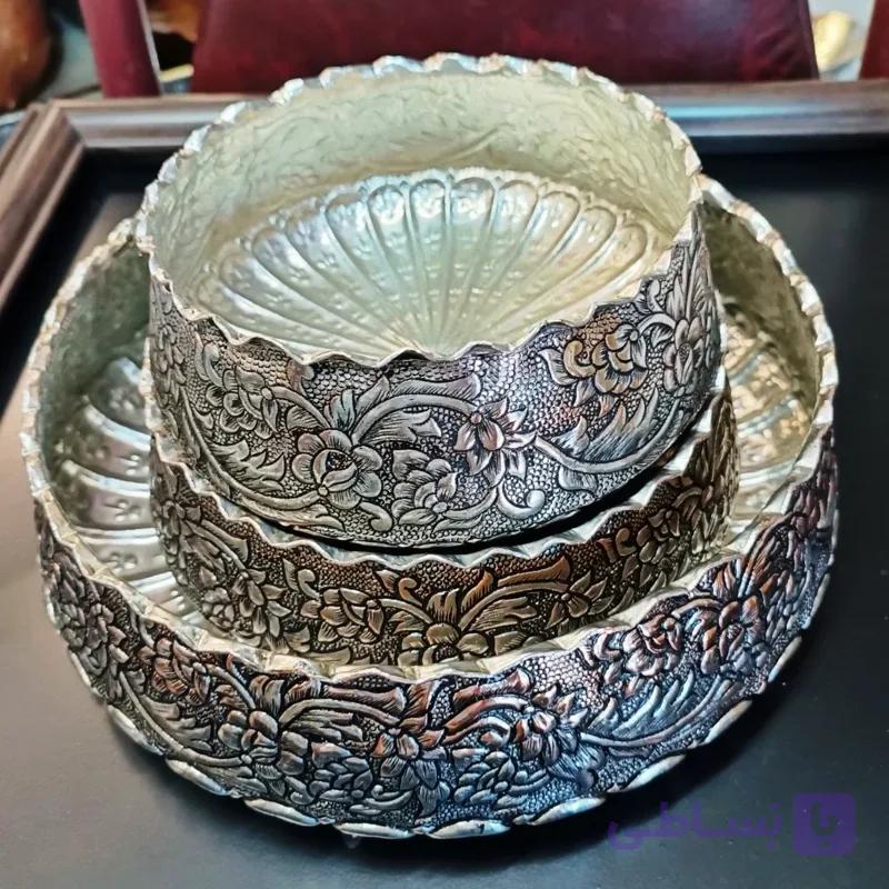 ست پذیرایی 3تکه قلمزنی شده مسی دورنگ