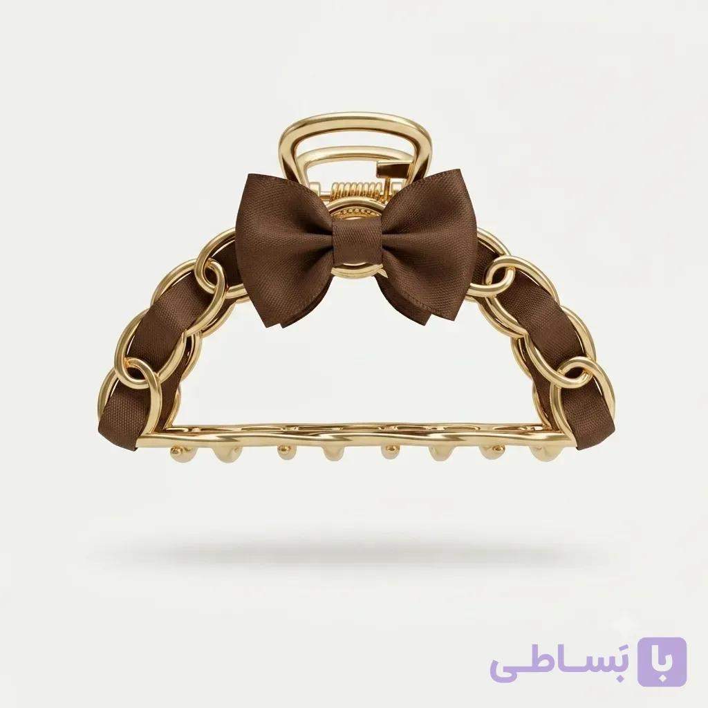 کلیپس مو زنجیری پاپیون قهوه‌ای