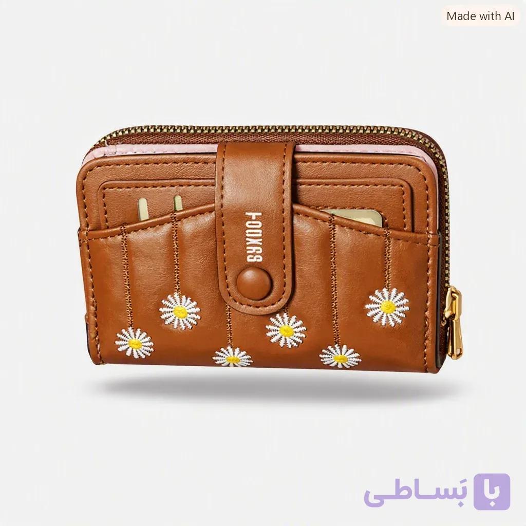 کیف پول زنانه کوتاه مدل گل‌دار و چهل‌تکه — تصویر 1