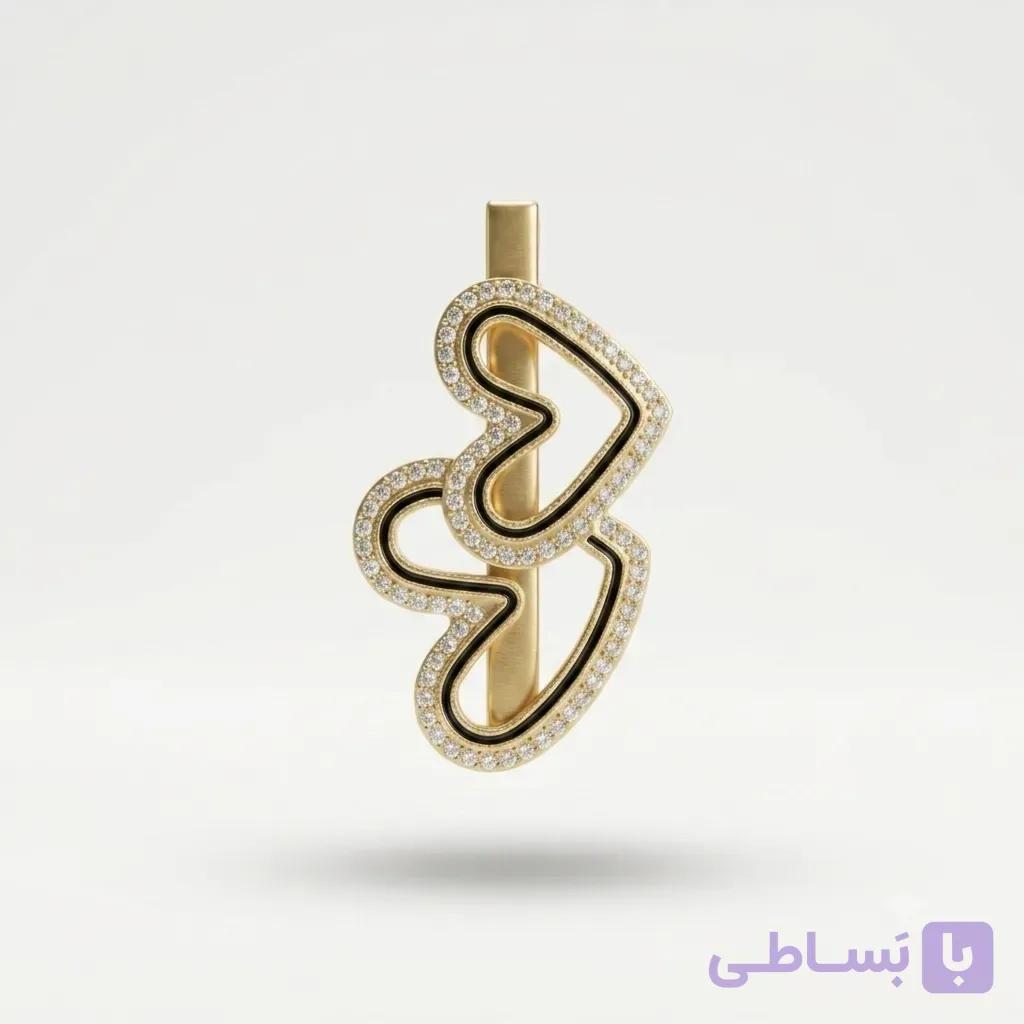 گیره مو قلب دوتایی نگین‌دار