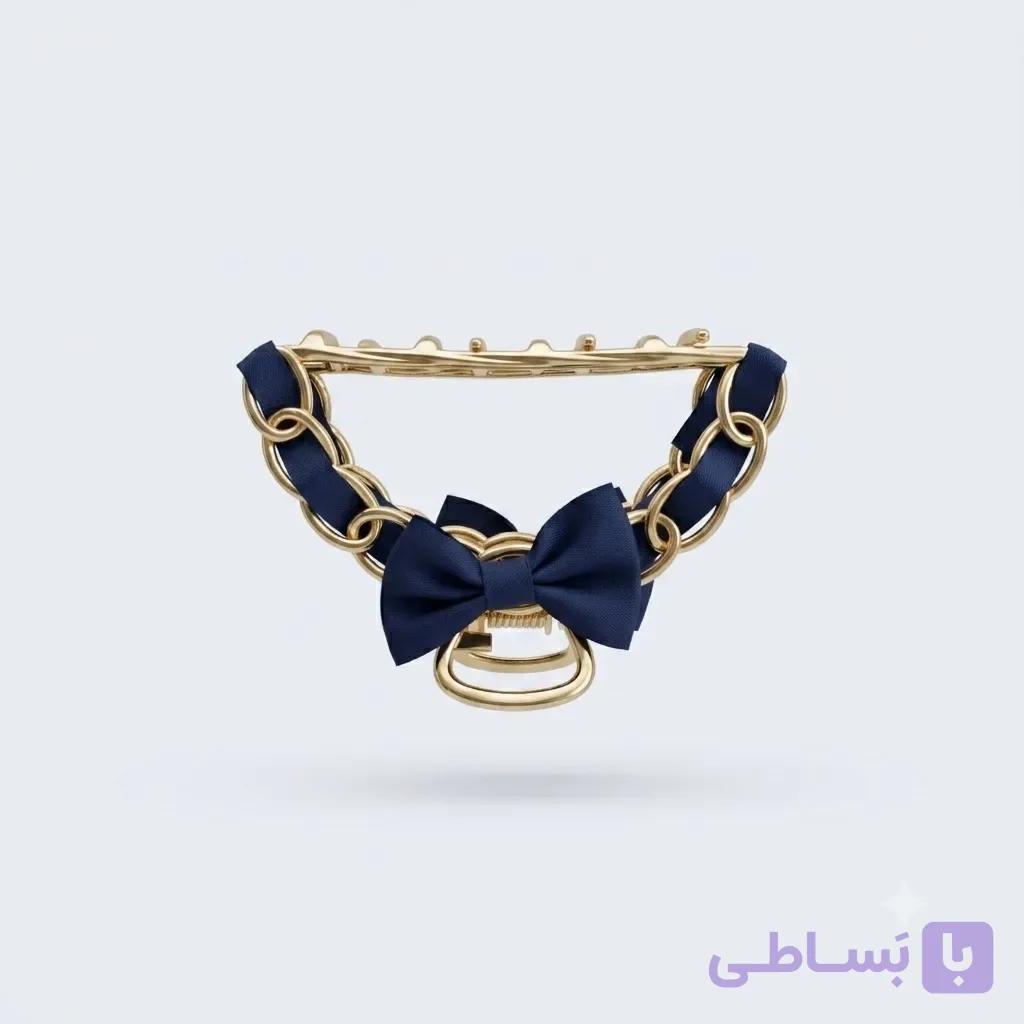 کلیپس مو زنجیری پاپیون سرمه‌ای