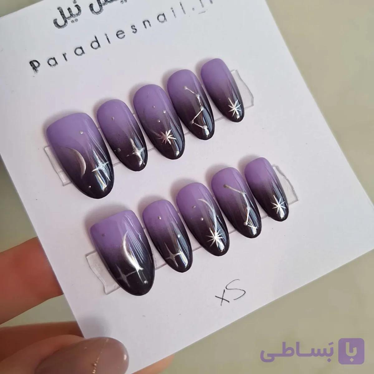 ناخن مصنوعی آمبره بنفش مشکی — تصویر 1