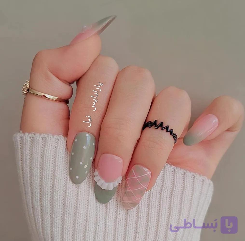 ناخن مصنوعی آمبره سبز ماچا — تصویر 1