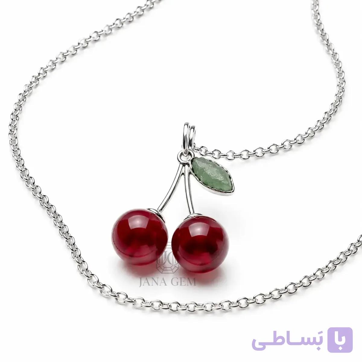 گردنبند طرح گیلاس سنگ عقیق یاقوتی - JanaGem | جاناجم