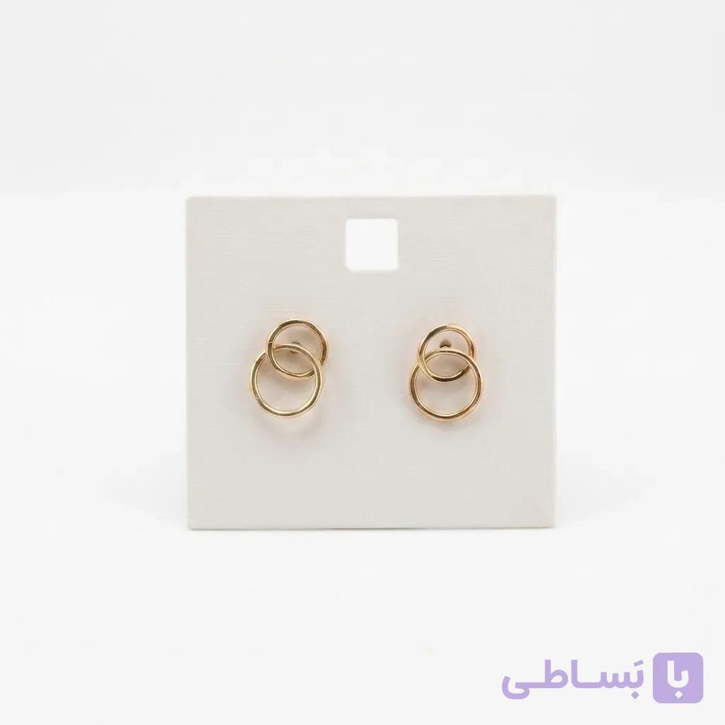 گوشواره میخی طرح دو دایره طلایی آی ام زنانه I AM — تصویر 1