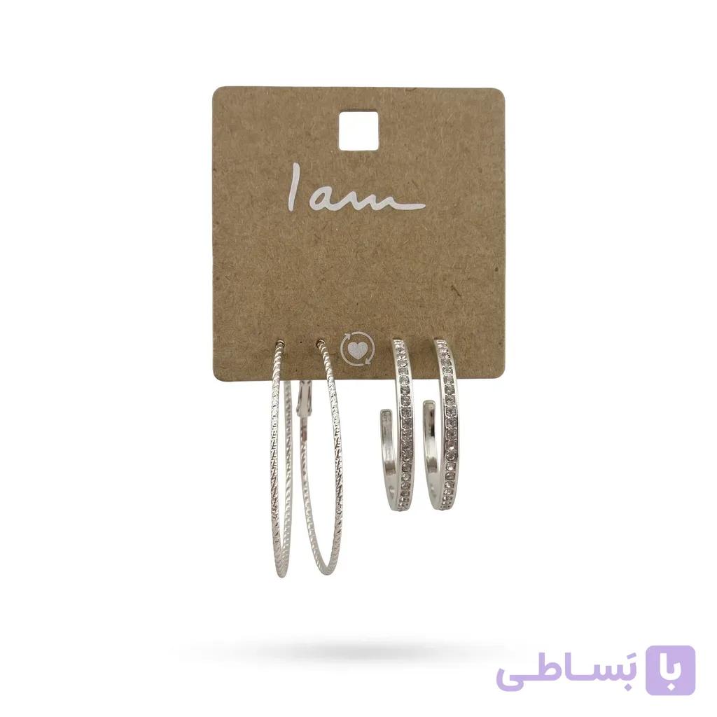 ست گوشواره نقره‌ای نگین‌دار و طنابی آی ام I AM — تصویر 1