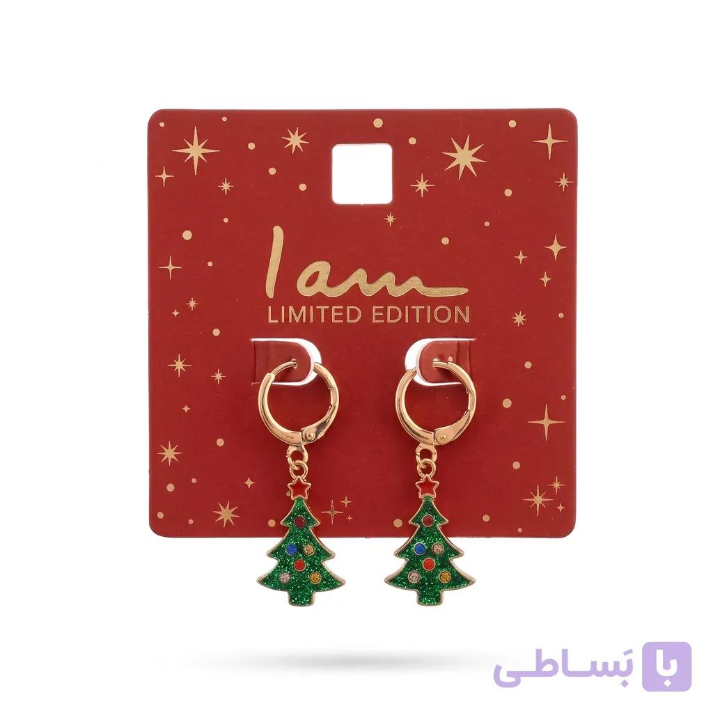 گوشواره حلقه‌ای طرح درخت کریسمس طلایی آی ام فانتزی I AM — تصویر 1