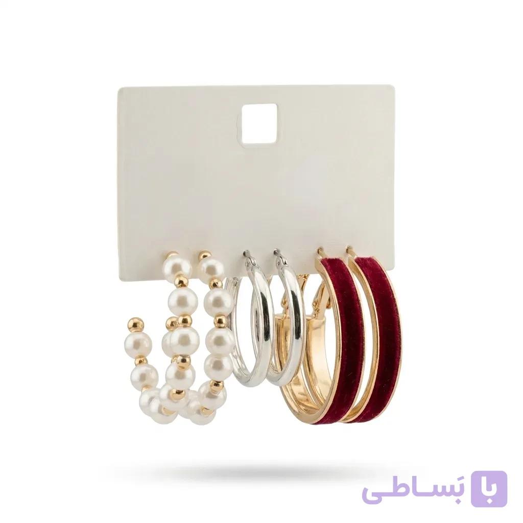 ست گوشواره حلقه‌ای ترکیبی سیکس زنانه طرح مرواریدی SIX — تصویر 1