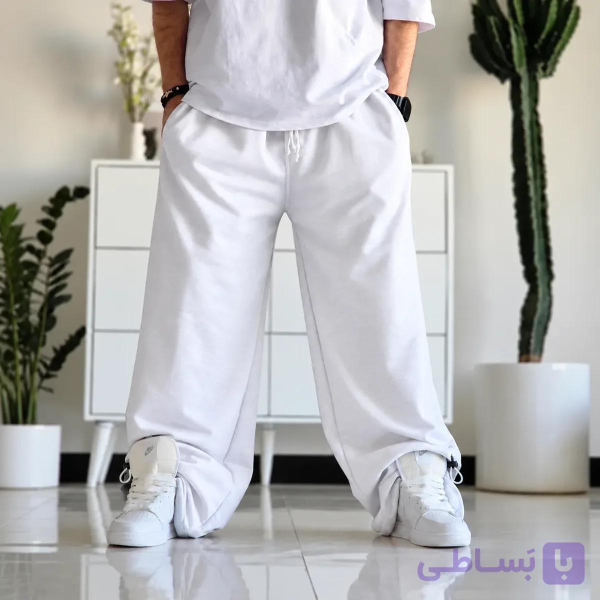 شلوار اسلش جاگر بگ / دمپا گت دار / سفید — تصویر 1