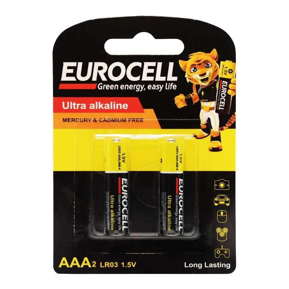 باتری نیم قلم یوروسل EUROCELL اصل مدل اولترا آلکالاین بسته 2 عددی