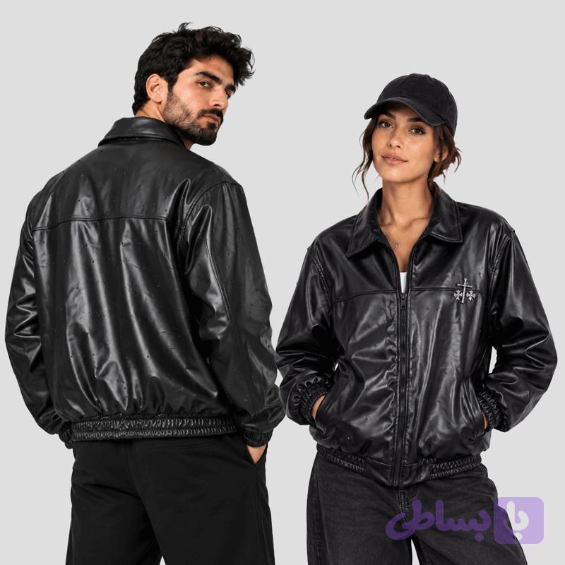 جکت چرم اسپرت طرح کروم هارتز کد 26G0382 مشکی — تصویر 1
