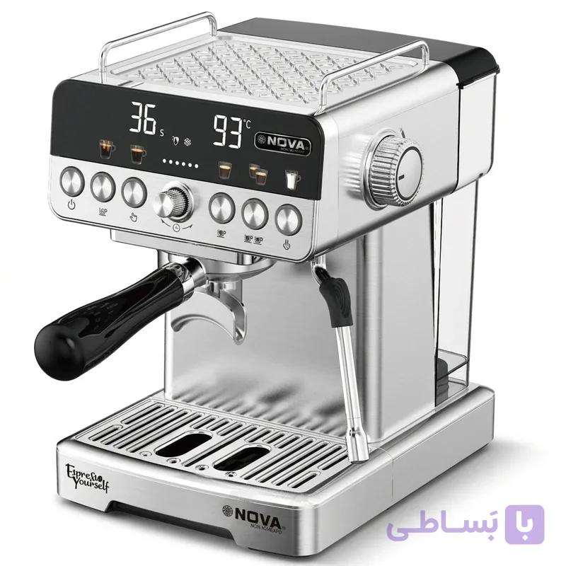 اسپرسوساز خانگی نوا مدل NCM-1074EXPD با فشار بخار 20 بار، توان 1350 وات، مخزن آب 1800 میلی‌لیتر و نمایشگر دیجیتال — تصویر 1