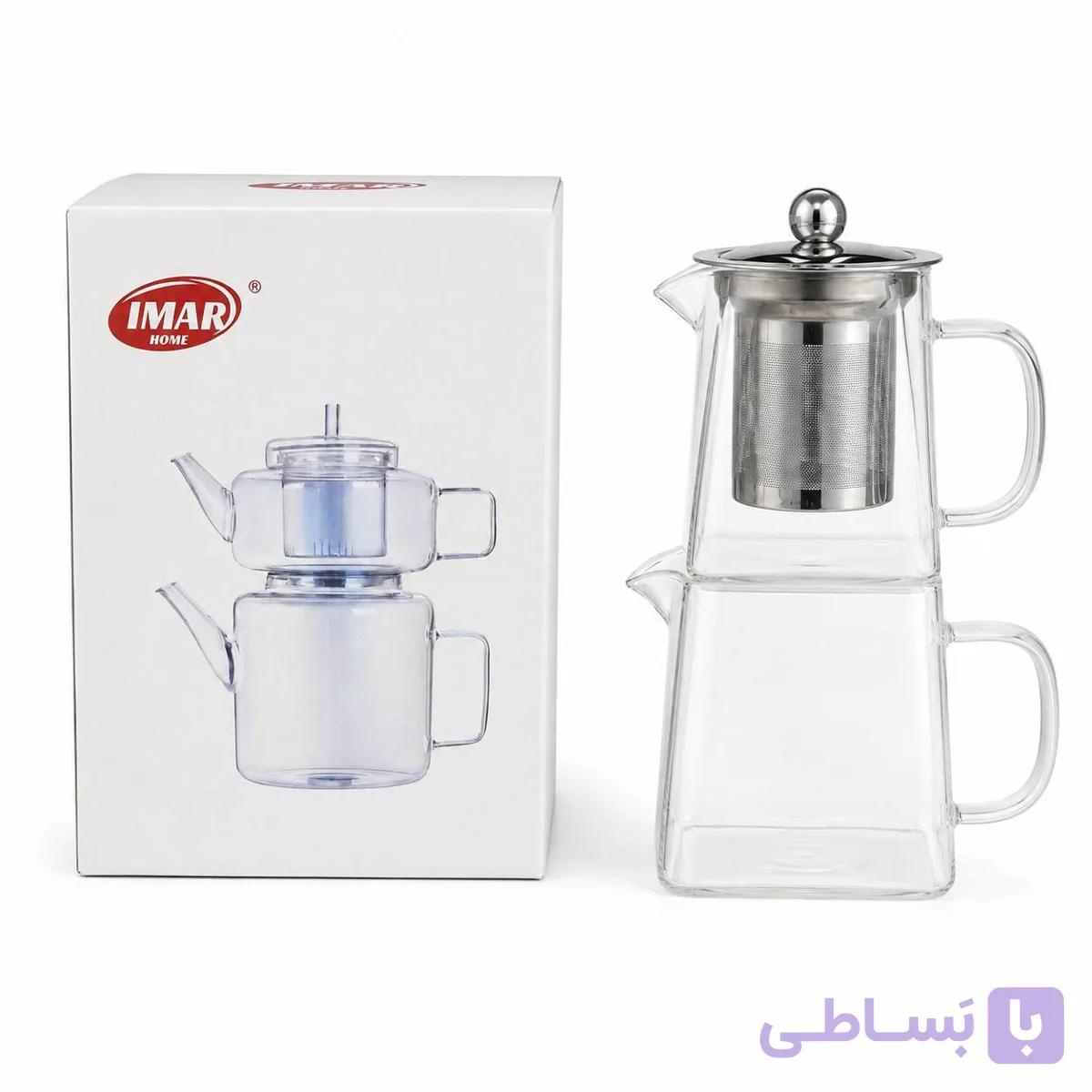 ست قوری و کتری/مربع پیرکس IMAR HOME مدل دو تکه با فیلتر استیل — تصویر 1