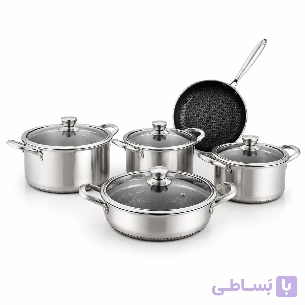 سرویس قابلمه استیل لیزری ۹ پارچه یونیک مکس مدل UM-2024 CP — تصویر 1
