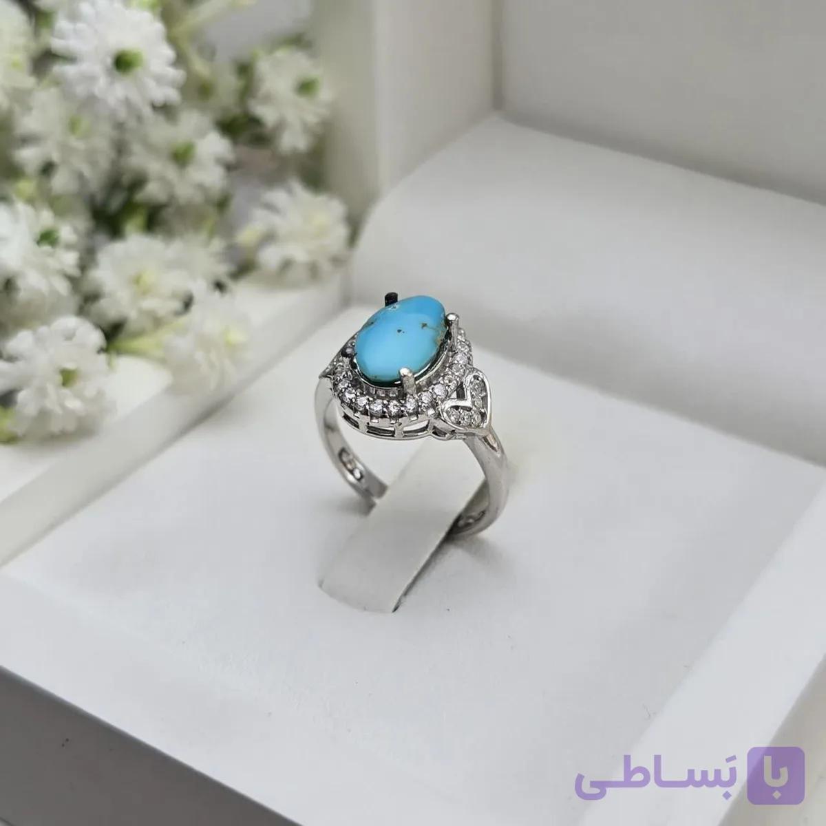 انگشتر زنانه فیروزه نیشابور با آبکاری رادیوم