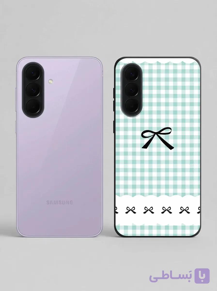 قاب گوشی Samsung A37 طرح چهارخانه سبز و سفید با پاپیون