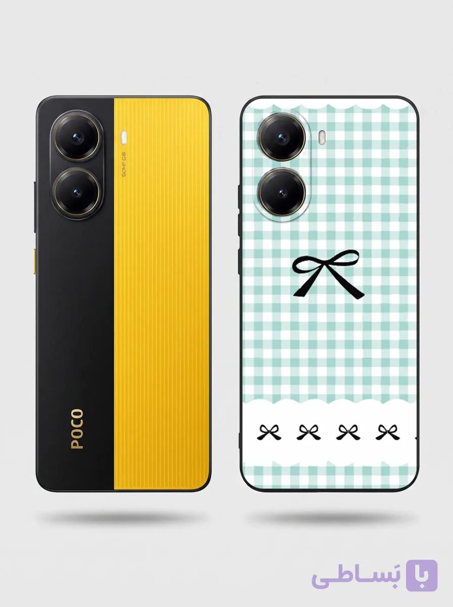 قاب گوشی Poco X7 Pro طرح چهارخانه سبز و سفید با پاپیون