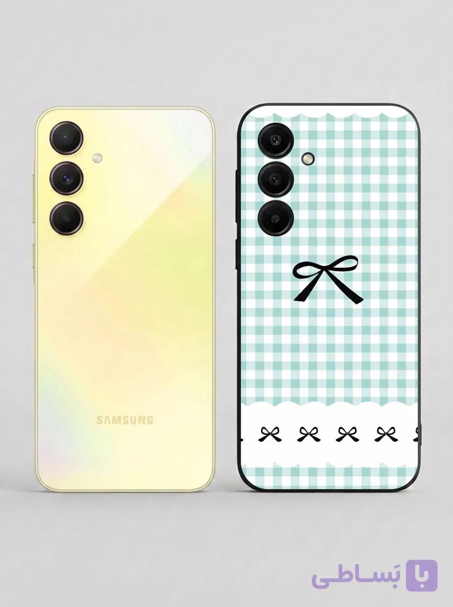 قاب گوشی Samsung A35 طرح چهارخانه سبز و سفید با پاپیون