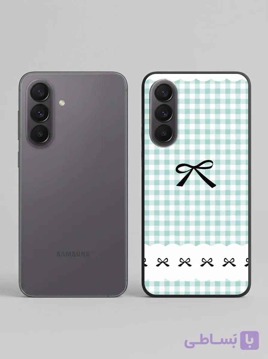 قاب گوشی Samsung A57  طرح چهارخانه سبز و سفید با پاپیون