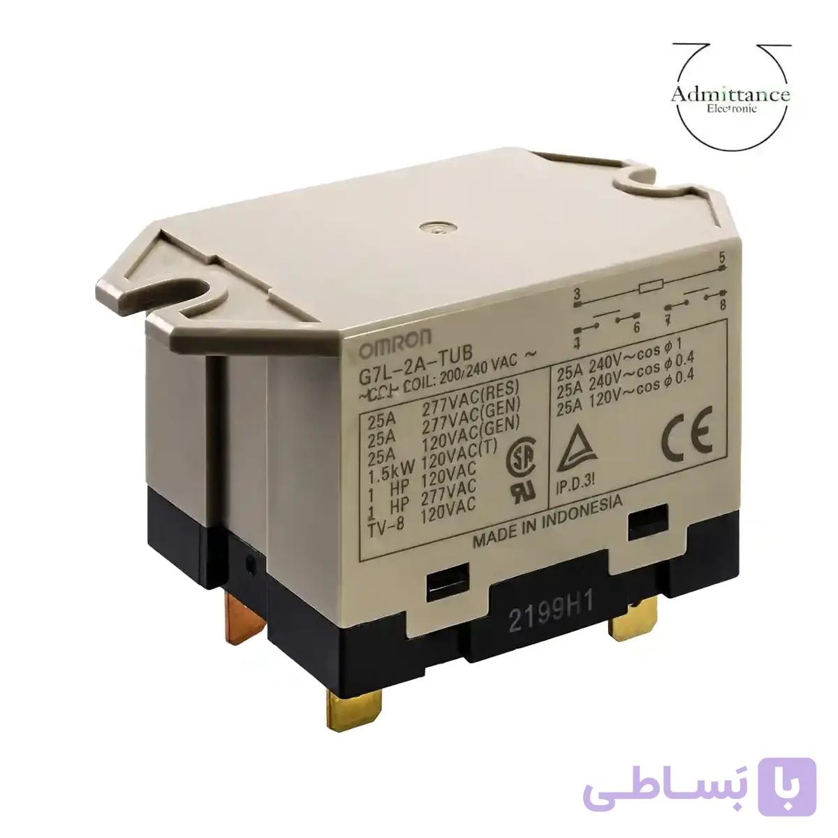 رله کولری امرون 220 ولت 25 آمپر 6 پایه OMRON G7L-2A-TUB — تصویر 1