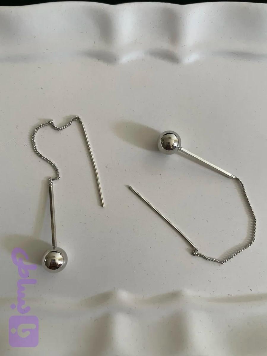گوشواره زنجیری تردی توپ نقره‌ای ER-001