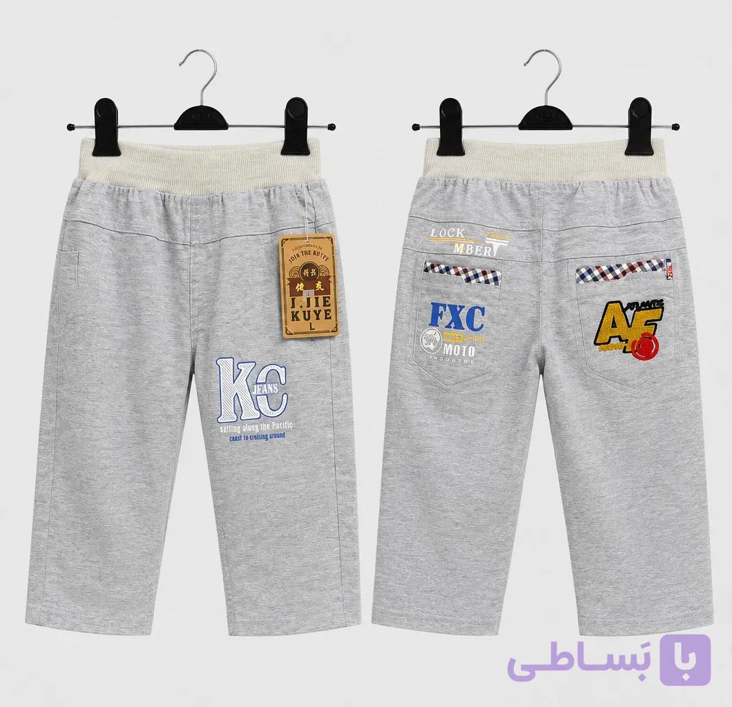 شلوارک پارچه ای طوسی طرح Kc کد۱۰۳۶