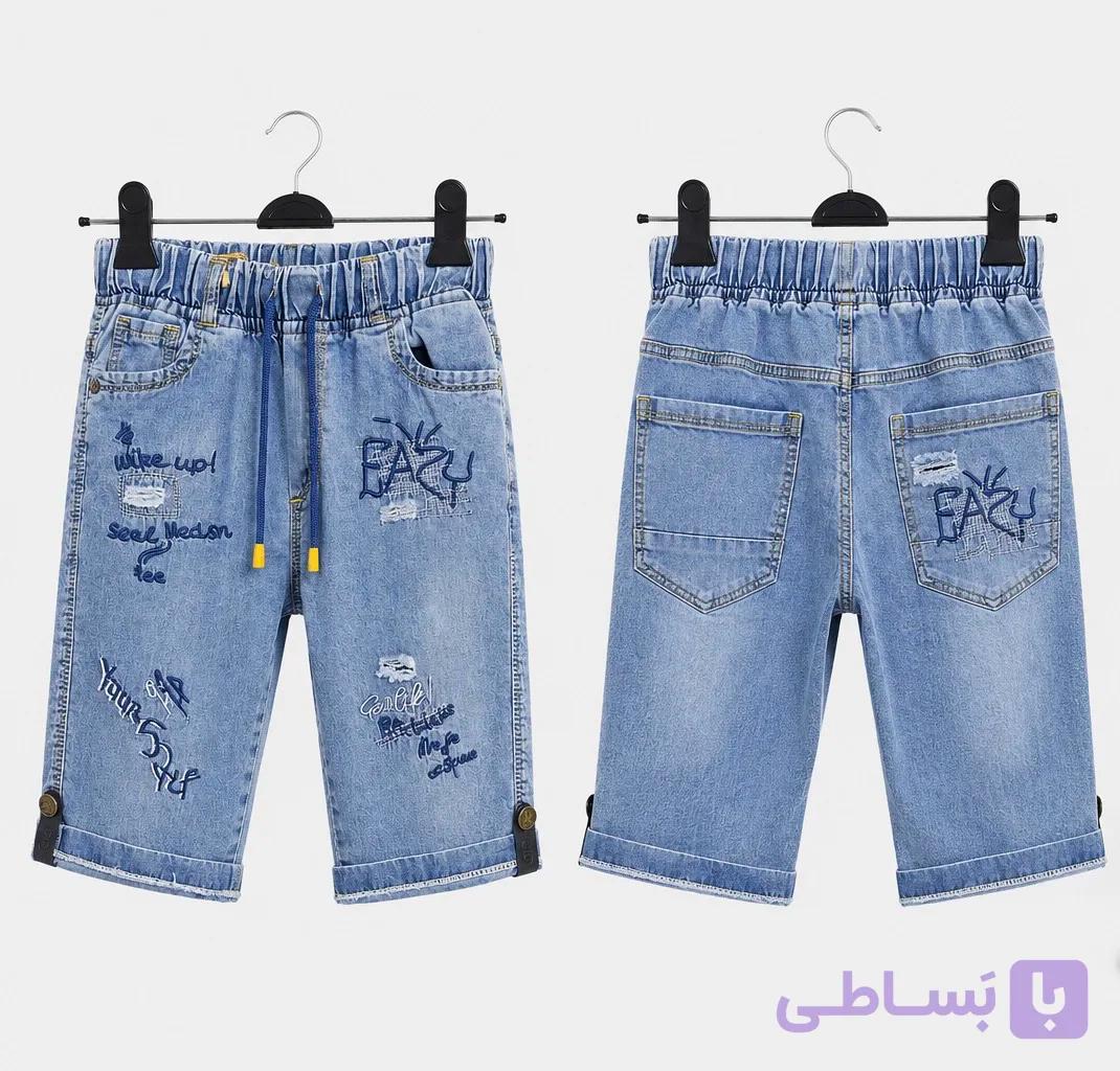 شلوارک جین برند تیپ تاپ طرحEAZY کد۱۰۳۴