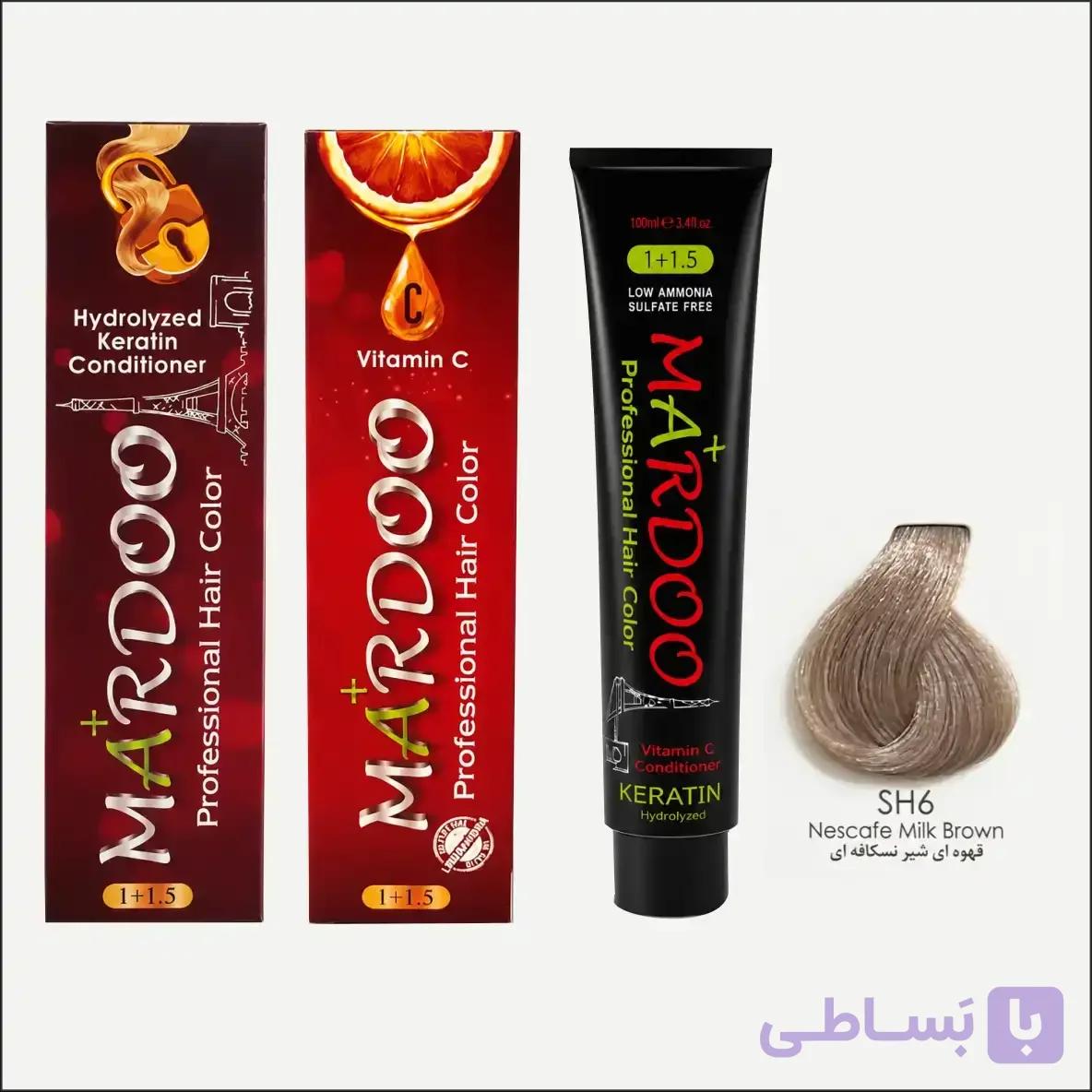 رنگ مو ماردو(mardoo) شماره SH6 رنگ قهوه ای شیر نسکافه ای | فروشگاه آرایشی و بهداشتی رخ استور