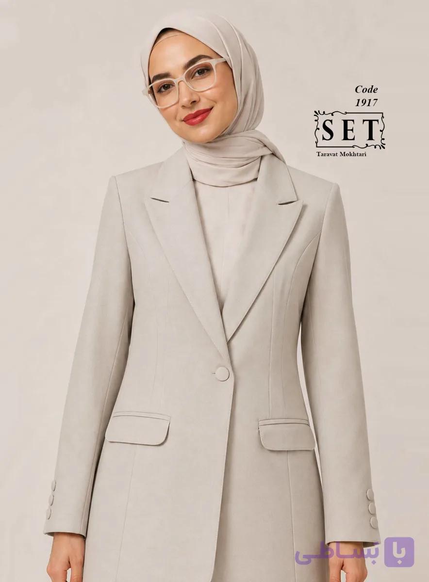 مانتو اداری رسمی رنگ کرم سنگی مدل دیبا برند SET