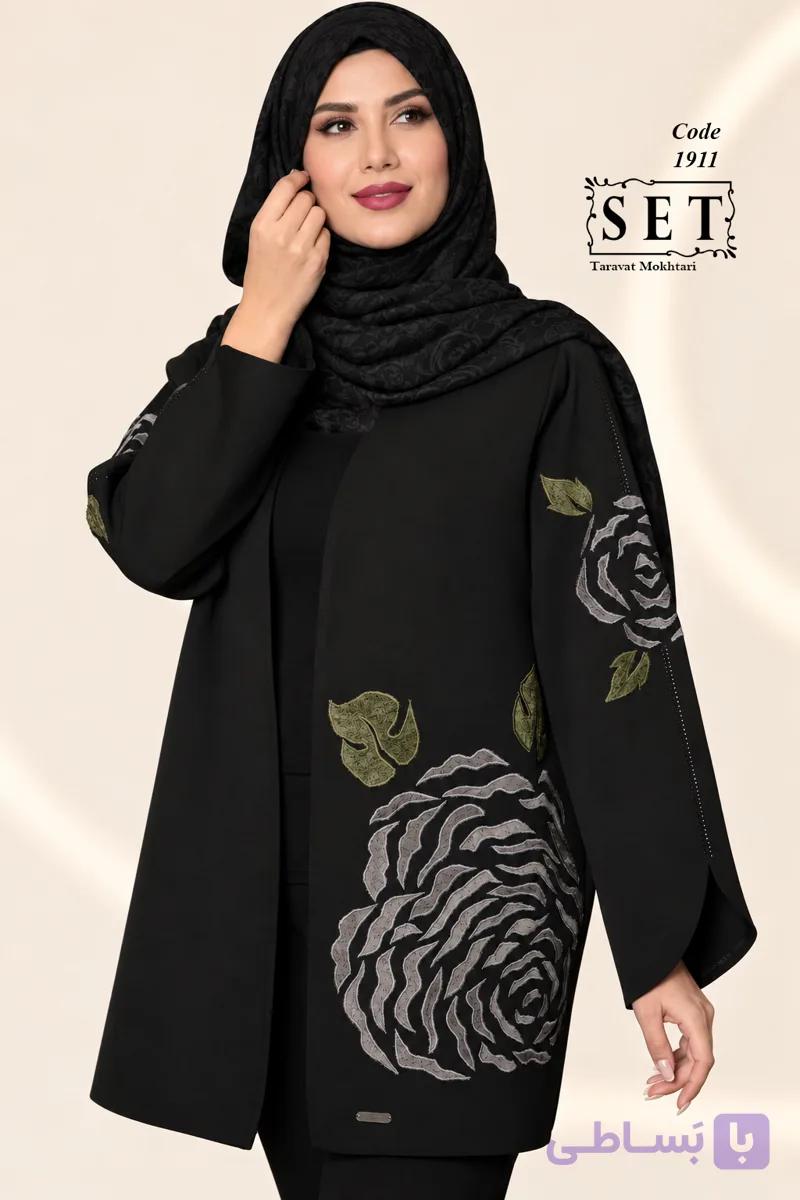مانتو مجلسی مخمل دوزی یاسی کبود مدل رزا برند SET