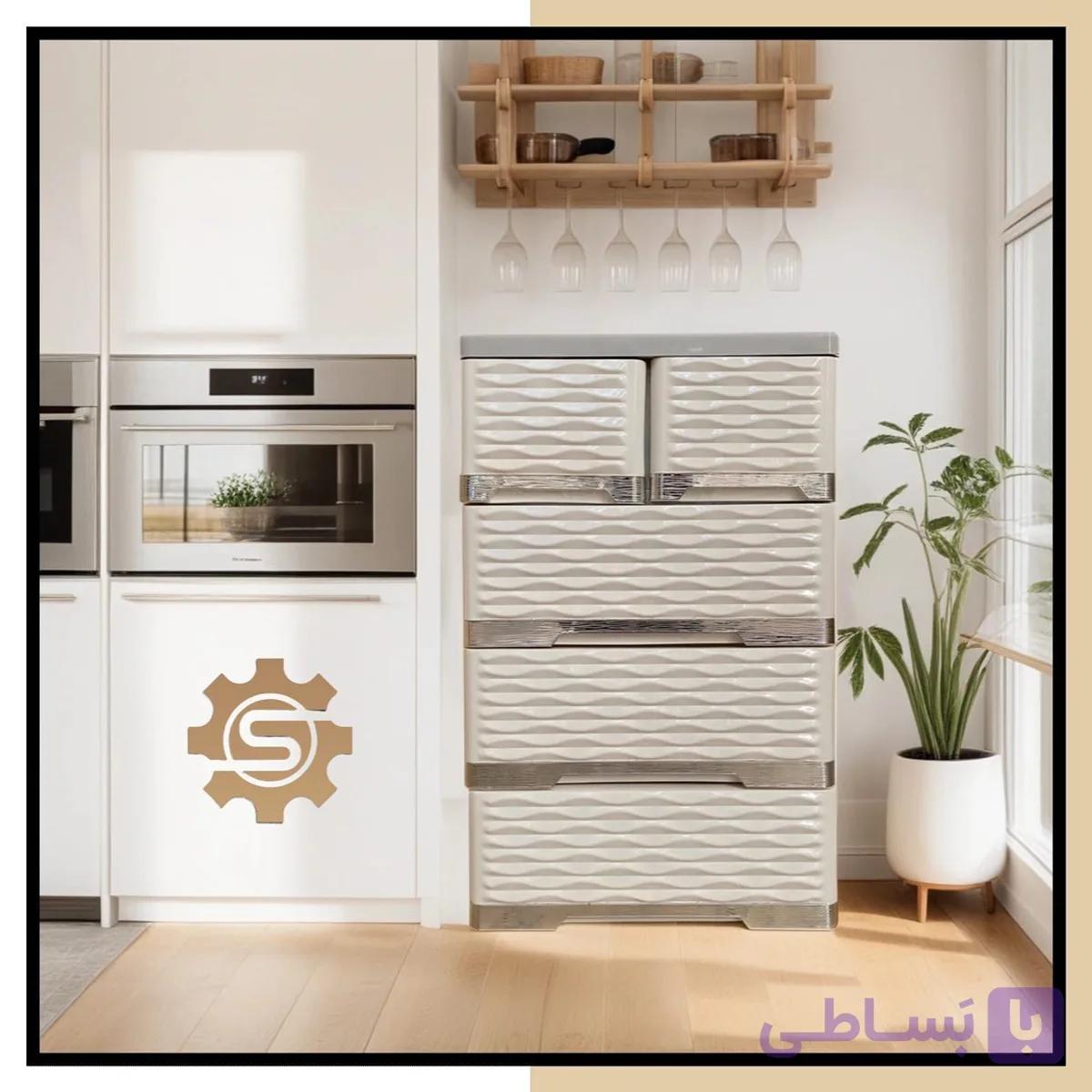 فایل ( دراور ) کشویی پلاستیکی 4 طبقه طرح موجدار ( کد 714 ) ( عرض 60 عمق 40 ارتفاع 90 )