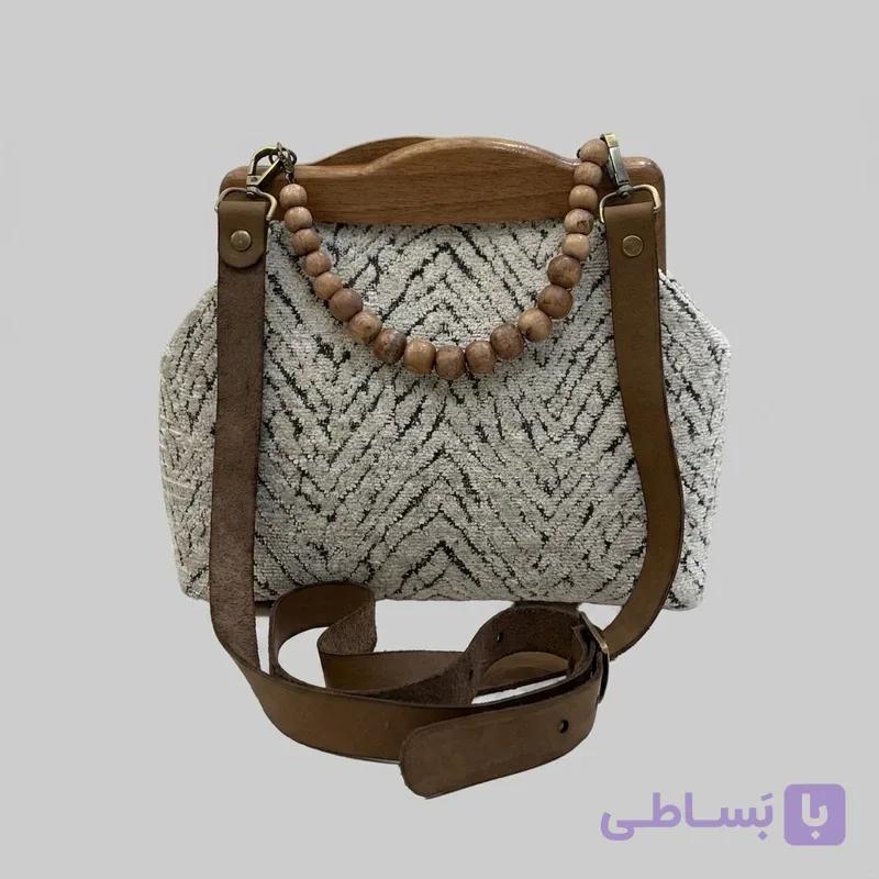 کیف پارچه ای چوبی راما مدل کلاسیک دست ساز چوب طبیعی بند دوشی قابل تنظیم