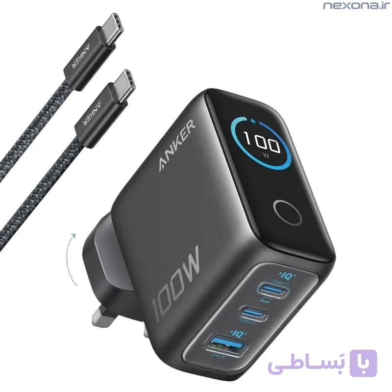 شارژر دیواری 100 وات 3 پورت انکر مدل Anker Charger Smart Display GaN B121B — تصویر 1