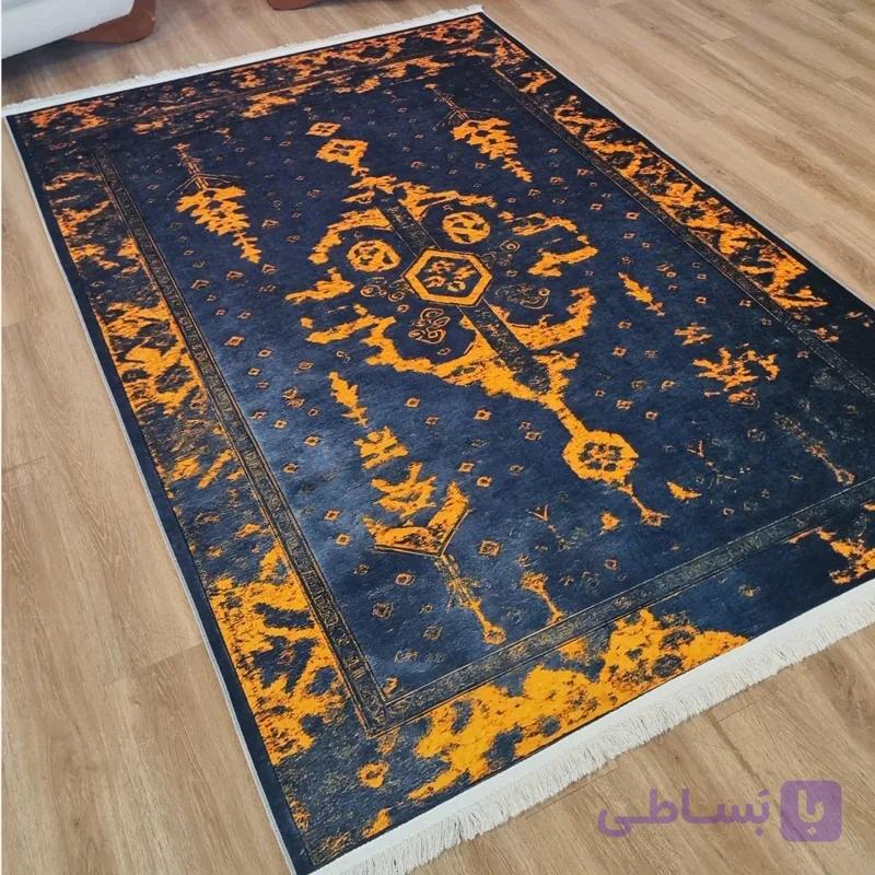 فرشینه طرح وینتیج رنگ سرمه ای و خردلی کد U 637(پس کرایه)
