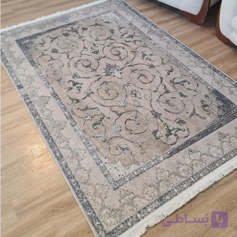 فرشینه مخمل شانل نسکافه ای با طرح پیچک، کد L 533(پس کرایه)