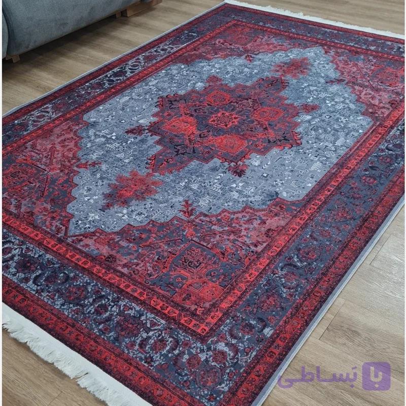 فرشینه مخمل شانل طوسی و قرمز کد L 475(پس کرایه)