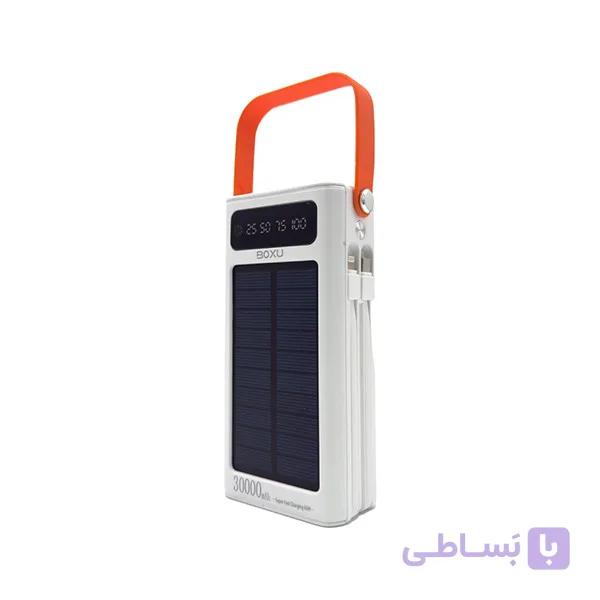 پاوربانک خورشیدی 66 وات بوکسو مدل PB-07 ظرفیت 30000 میلی‌آمپر ساعت به همراه 2 عدد کابل USB-C و Lightning