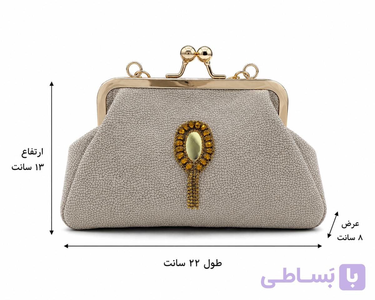 کیف زنانه کرمی چرم مبلی دهانه فلزی