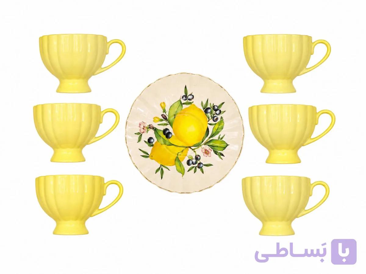 ست ۶ عددی فنجان و نعلبکی طرح لیمو