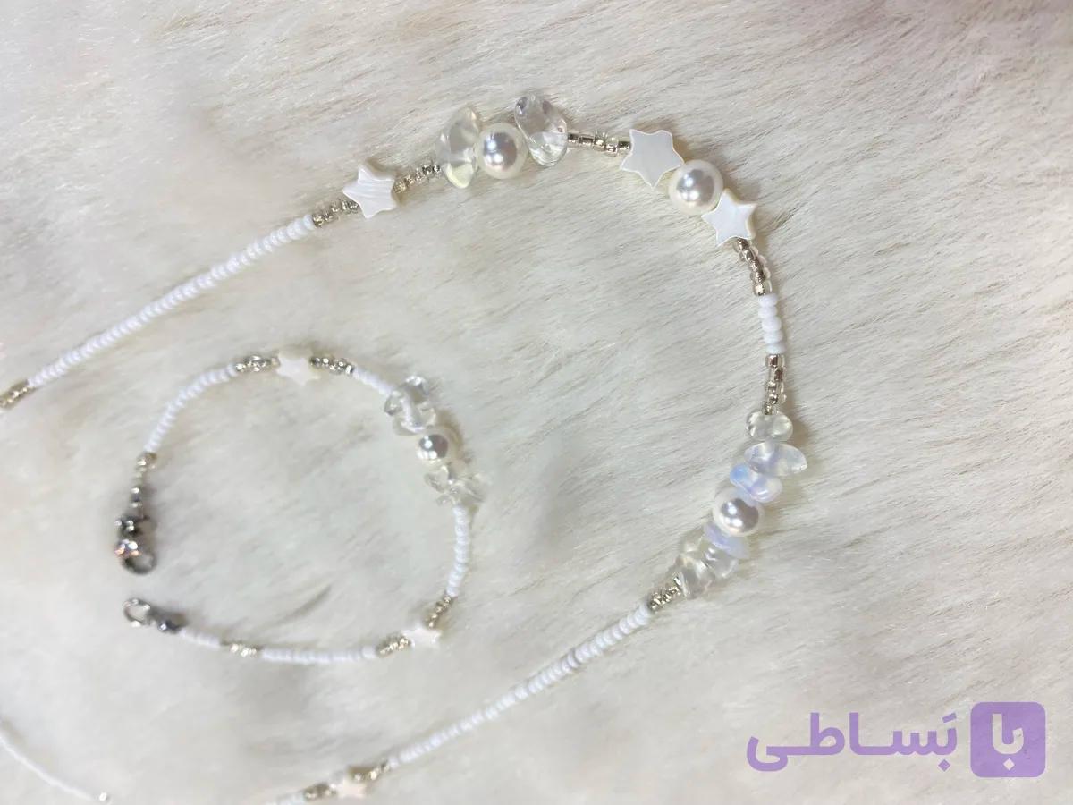 ست دسبند و گردنبند دخترانه و زنانه/مرواریدی/گردنبند/دستبند