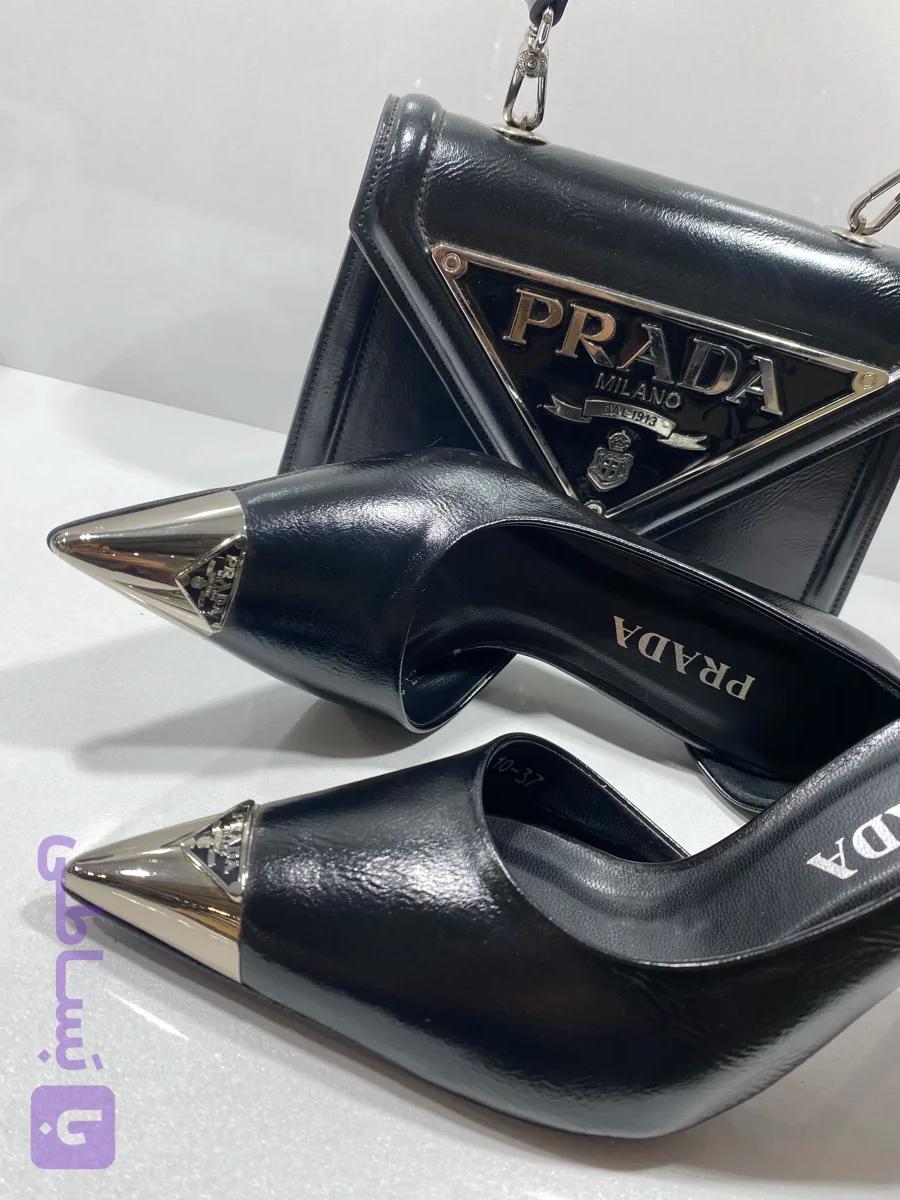 کیف و کفش مجلسی پاشنه ۱۰سانتی زنانه/رنگ پژ و مشکی