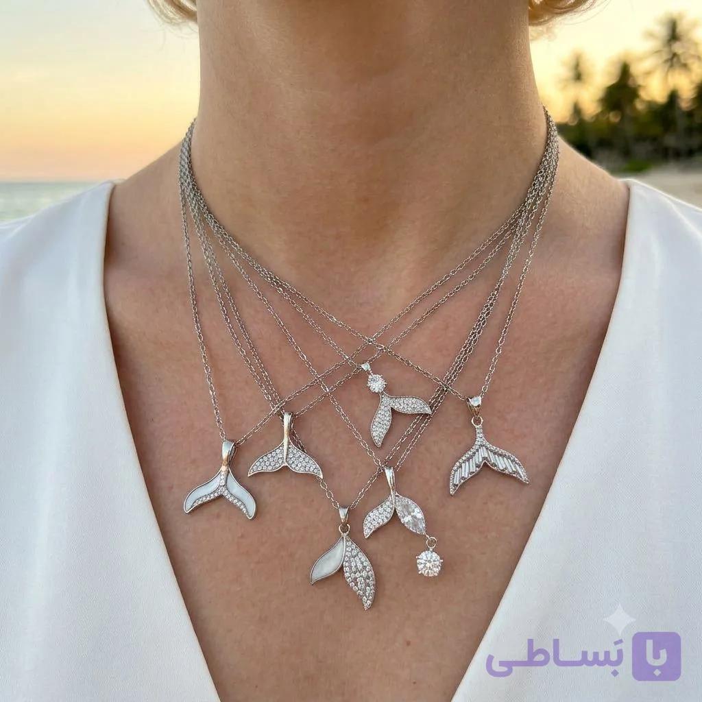 گردنبند دخترانه دم وال نقره ای ضد حساسیت